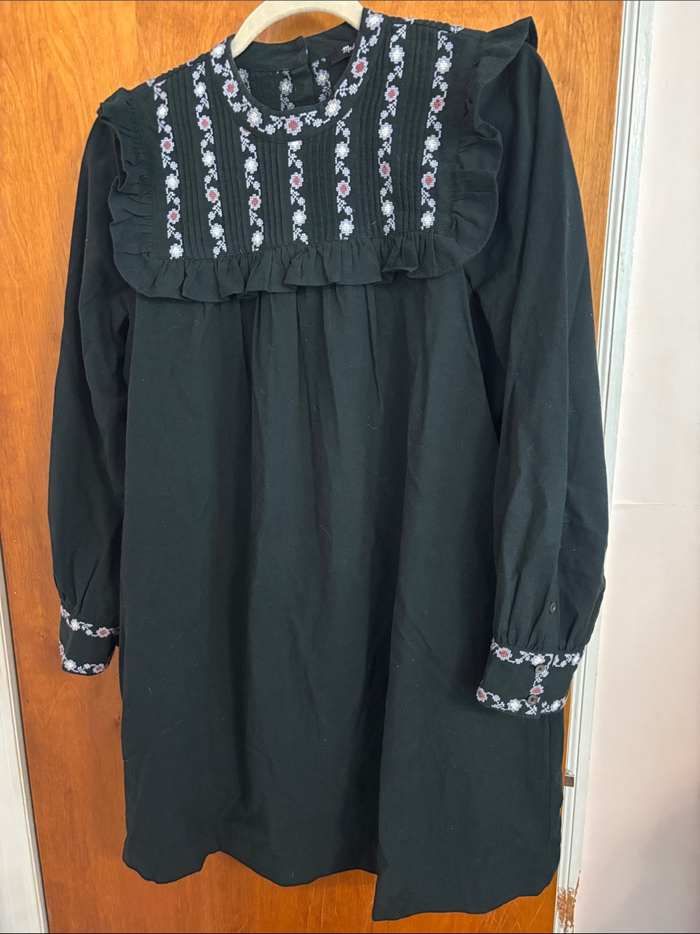 Madewell Black Babydoll Dress with Flower Embroidery Size Medium